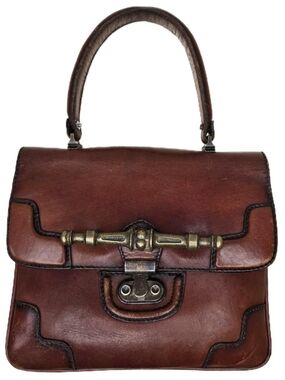 Custom Antique Hardware Vintage Top Handle Handbag Small Genuine Leather